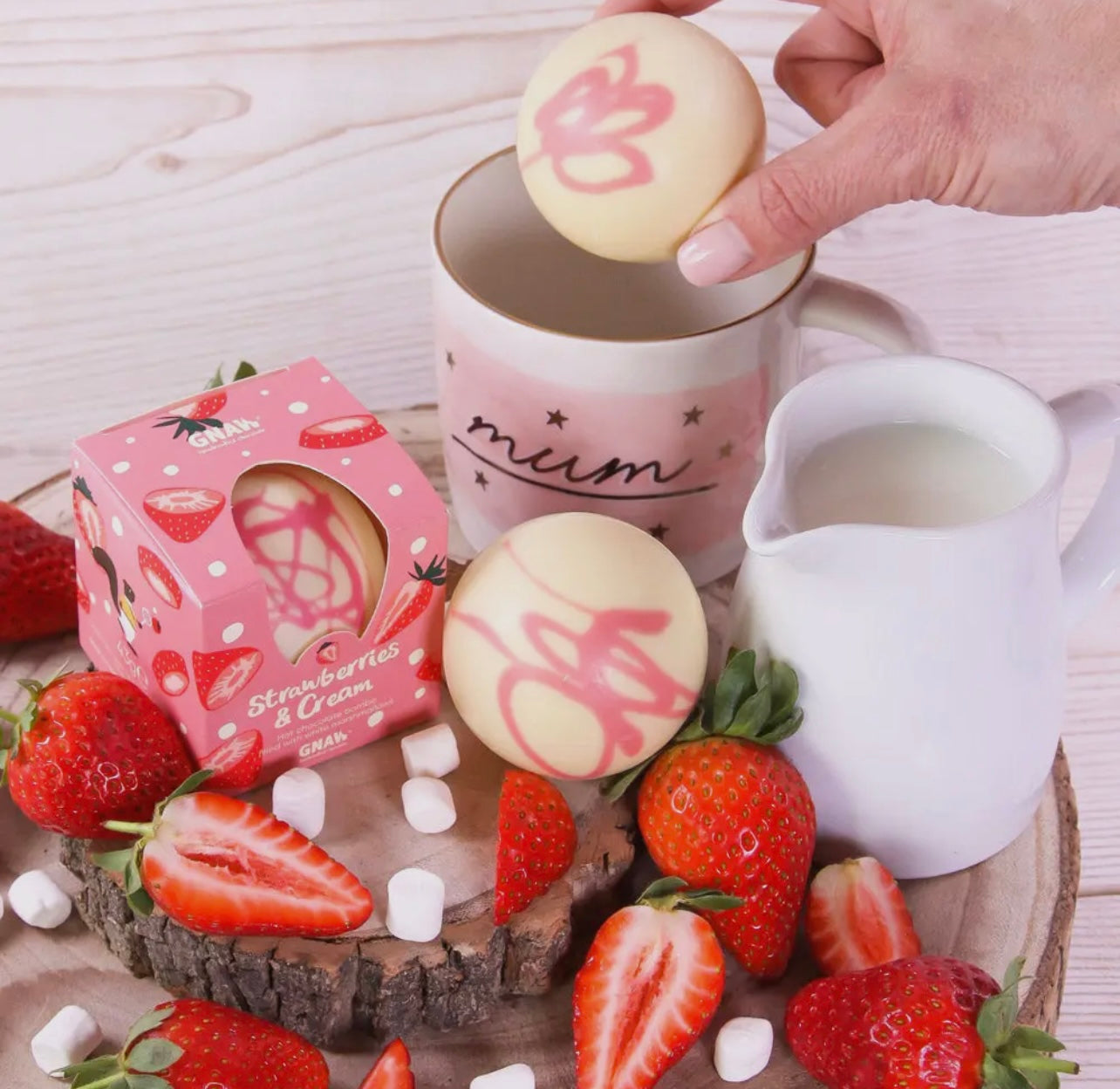 Gnaw Strawberries and Cream White Hot Chocolate Bomb