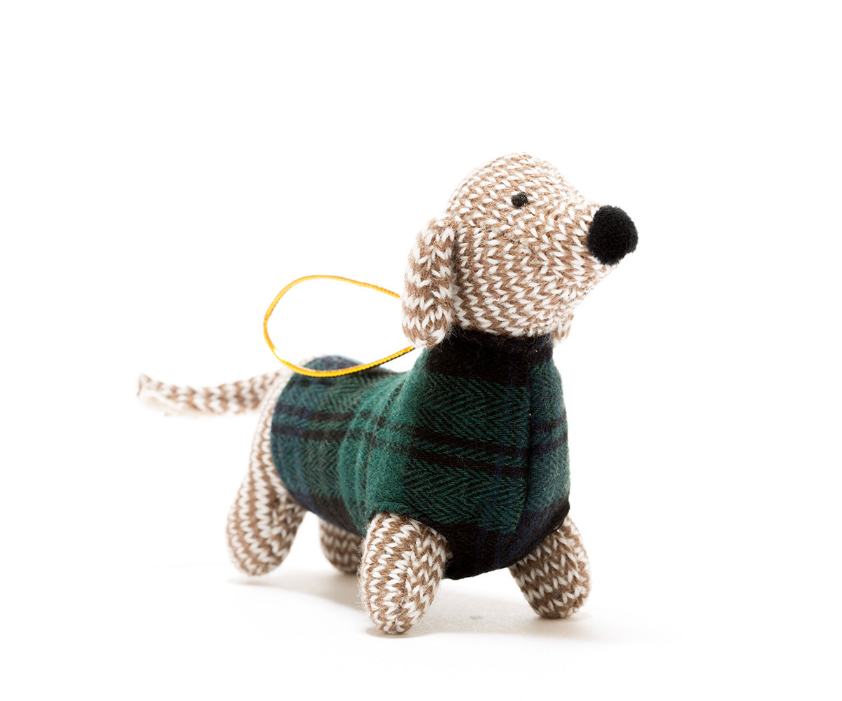BLUE TARTAN SAUSAGE DOG HANGING DECORATION