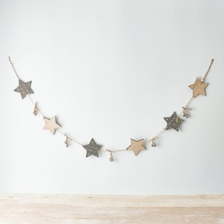 WOODEN STAR GARLAND, 73CM