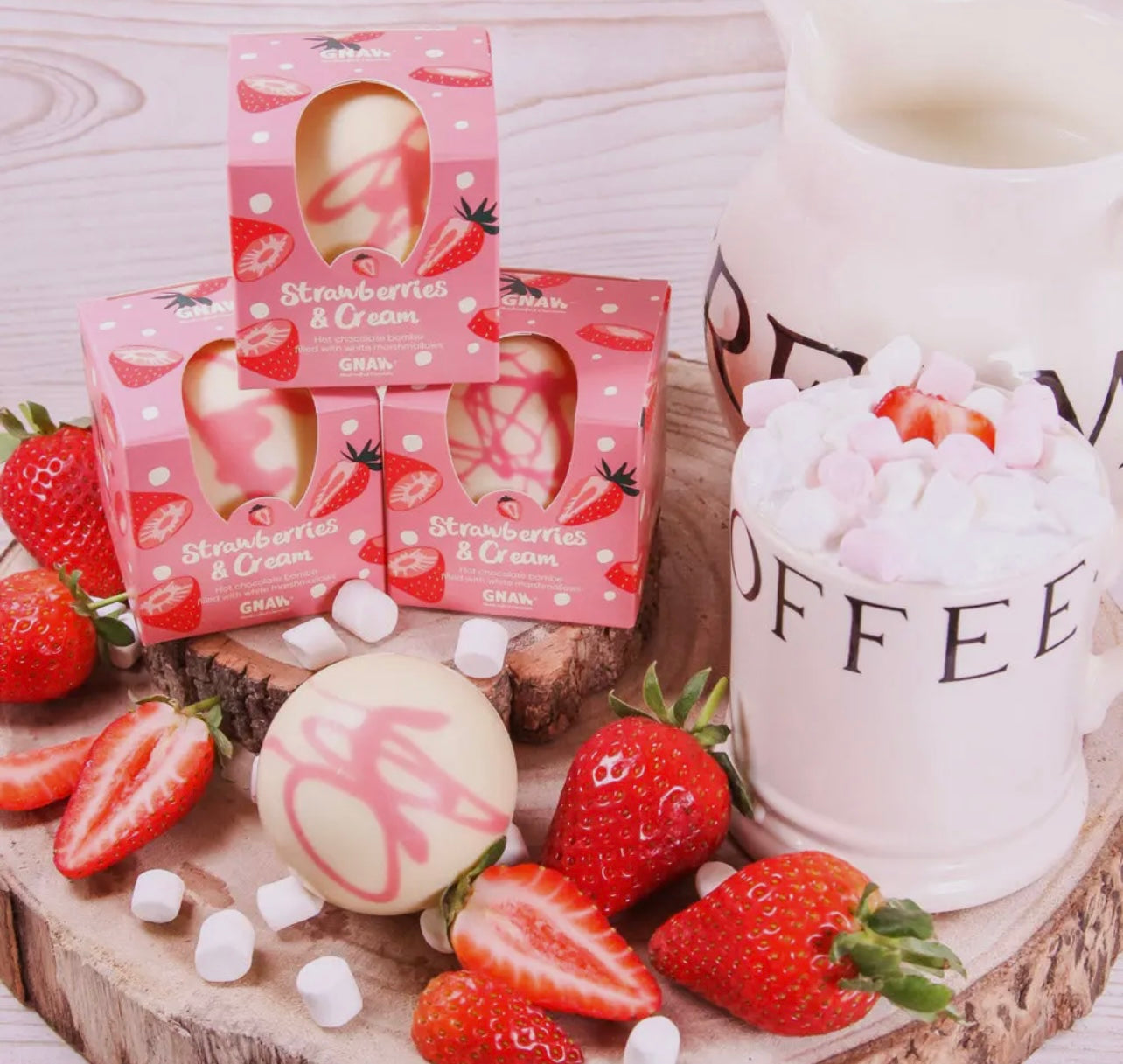 Gnaw Strawberries and Cream White Hot Chocolate Bomb