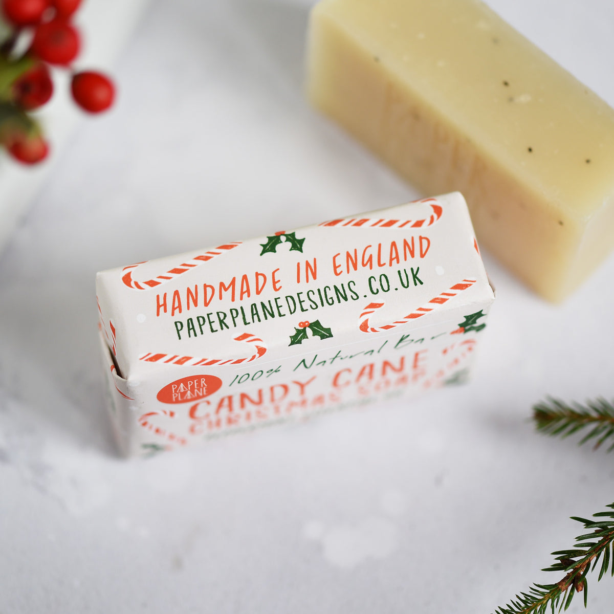 100% NATURAL VEGAN PEPPERMINT CANDY CANE CHRISTMAS SOAP BAR