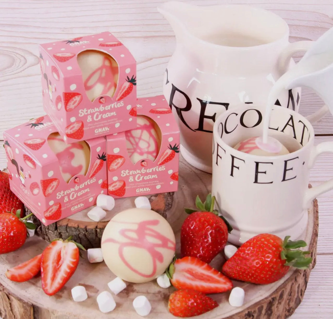 Gnaw Strawberries and Cream White Hot Chocolate Bomb