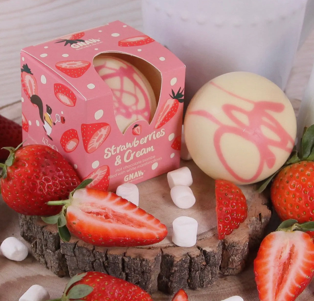 Gnaw Strawberries and Cream White Hot Chocolate Bomb
