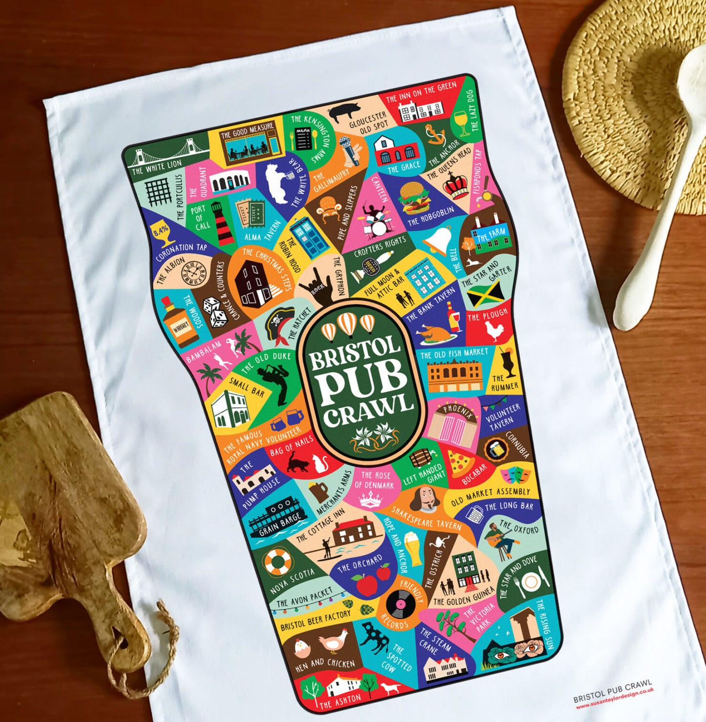 Bristol Pub Crawl Tea Towel