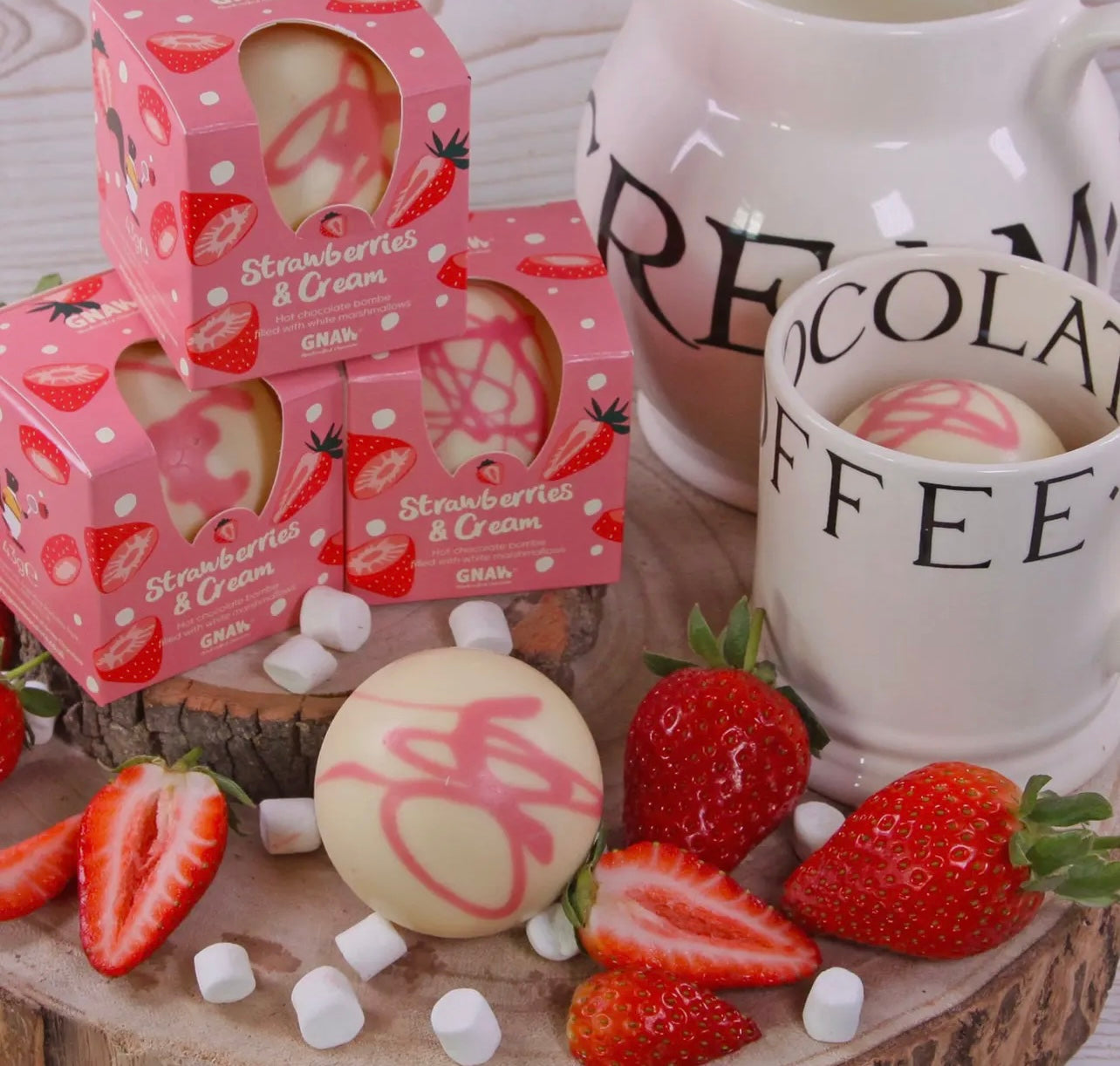 Gnaw Strawberries and Cream White Hot Chocolate Bomb