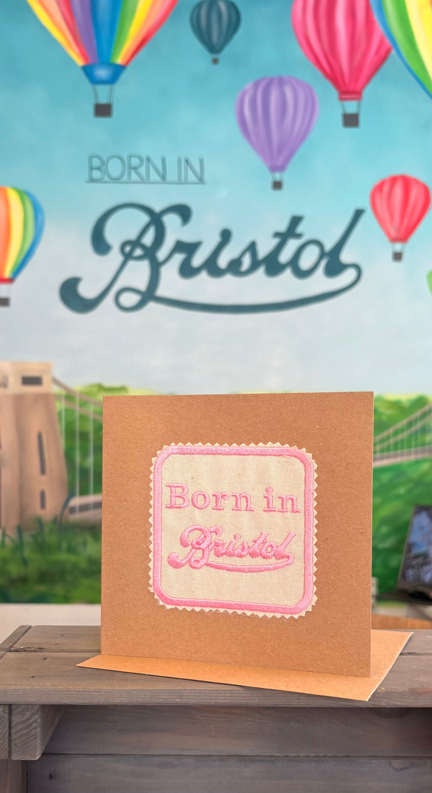 Born in Bristol scroll embroidered card