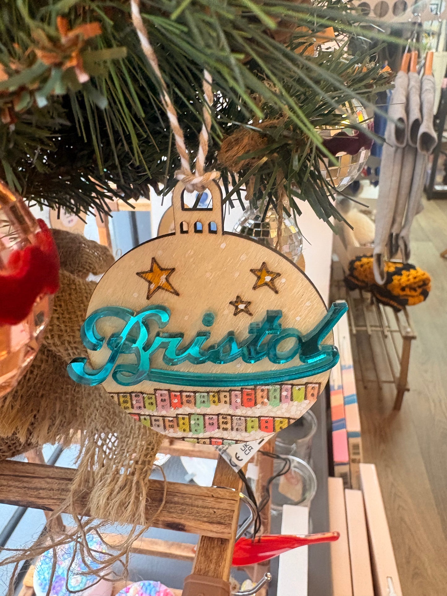 Hand painted wooden Bristol baubles