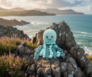 CROCHET JELLYFISH BABY RATTLE, FAIR TRADE ORGANIC COTTON
