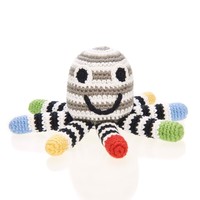COTTON OCTOPUS RATTLE, BLACK AND WHITE SENSORY TOY