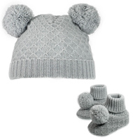 Diamond Knitted Baby Hat And Booties