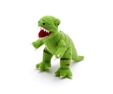 BEST YEARS KNITTED DINOSAUR SOFT TOY, KNITTED GREEN T REX TOY