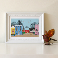 Love Bristol colourful houses and street art print – A3 size