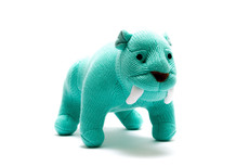 BEST YEARS SABRE TOOTH TIGER KNITTED DINOSAUR SOFT TOY ICE BLUE