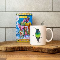 Hummingbird mug – ceramic mug in gift box – green bird design