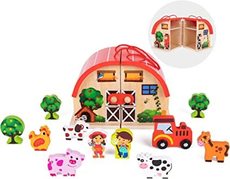 Woody Treasures Wooden Farm House Set - Toy Farm for Kids 3 Years & Up - Wooden Toys Playset Children's Interactive Role / Pretend Play - Toddler Toys for Boys & Girls - Includes a Carry Case