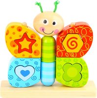 Woody Treasures Wooden Toys - Butterfly Baby Stacking Toys - Educational Toys for Toddlers - Cognitive & Fine Motor Skills Development - Geometric Shape Stacker & Sorter for 1 Year Olds