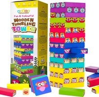 Woody Treasures Wooden Toys Tumbling Tower - Childrens Toys Ages 3-9 Years Old - Toddlers / Kids Games Colourful Building Blocks - Fun Educational Games for Cognitive & Fine Motor Skills