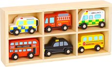 Woody Treasures Wooden Toy Car Set - 6-Piece Wooden Cars Toy with Box - Colourful Vehicle Toys for Ages 3 & Up - Educational & Fun for Kids, Toddlers, Pre-schoolers, Girls & Boys