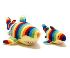 KNITTED SHARK BABY RATTLE WITH BOLD STRIPES