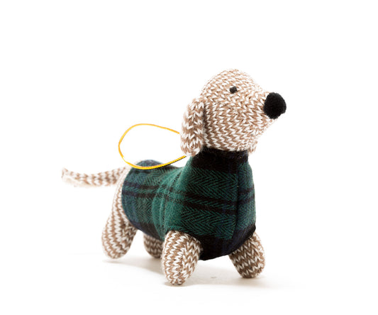 BLUE TARTAN SAUSAGE DOG HANGING DECORATION