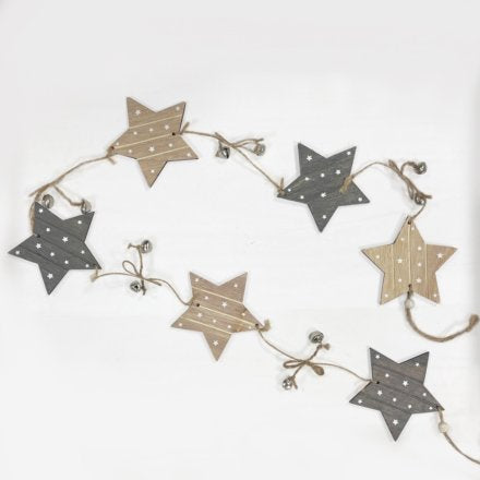 WOODEN STAR GARLAND, 73CM