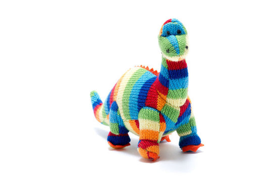 BEST YEARS DIPLODOCUS KNITTED DINOSAUR RATTLE BOLD STRIPE