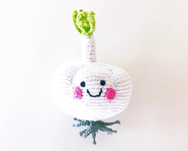 FAIR TRADE CROCHET COTTON FRIENDLY GARLIC BABY RATTLE