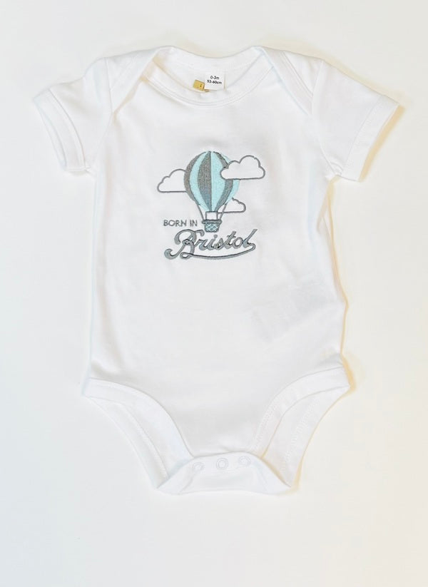 Born in Bristol White Body-suit Balloon