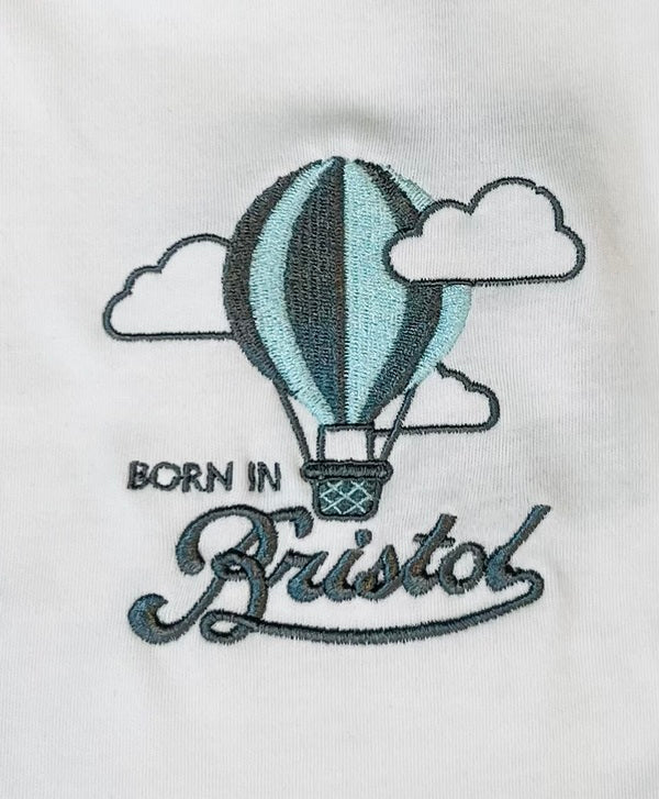 Born in Bristol White Body-suit Balloon