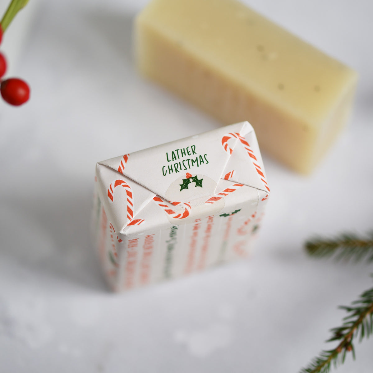100% NATURAL VEGAN PEPPERMINT CANDY CANE CHRISTMAS SOAP BAR