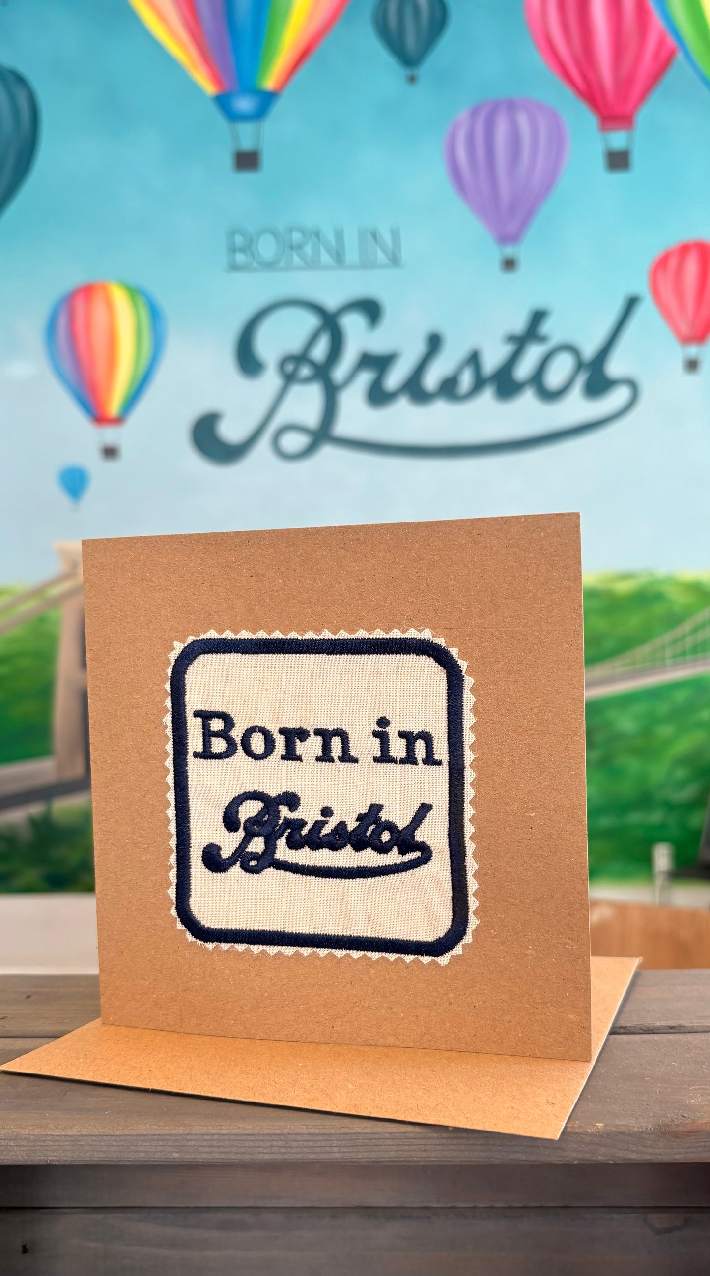 Born in Bristol scroll embroidered card