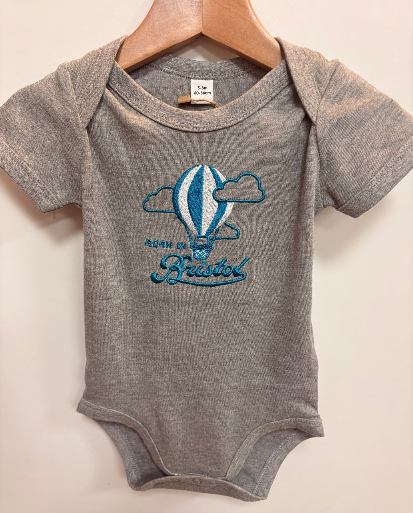 Born in Bristol Grey Hot Air Balloon Bodysuit