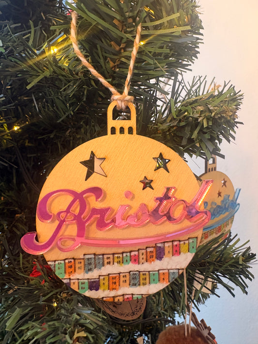 Hand painted wooden Bristol baubles