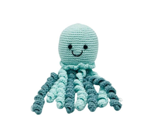 CROCHET JELLYFISH BABY RATTLE, FAIR TRADE ORGANIC COTTON