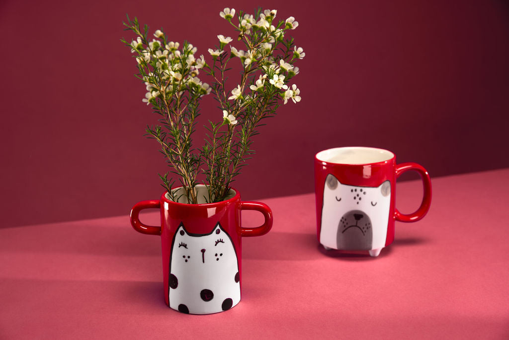 Other Lovely Things Hand painted red mug with dog illustration
