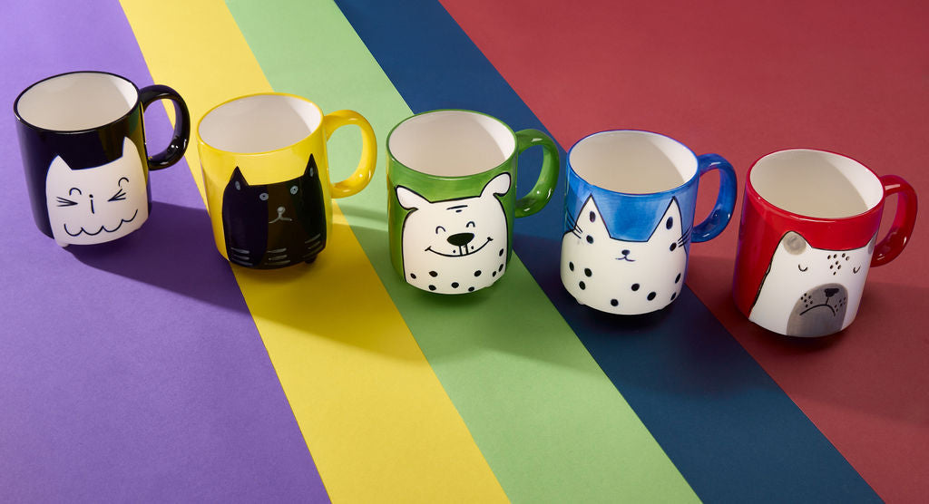 Other Lovely Things Hand painted black mug with cat illustration