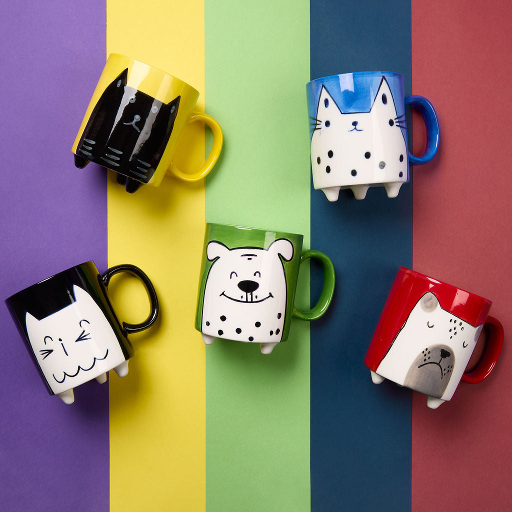 Other Lovely Things Hand painted blue mug with cat illustration