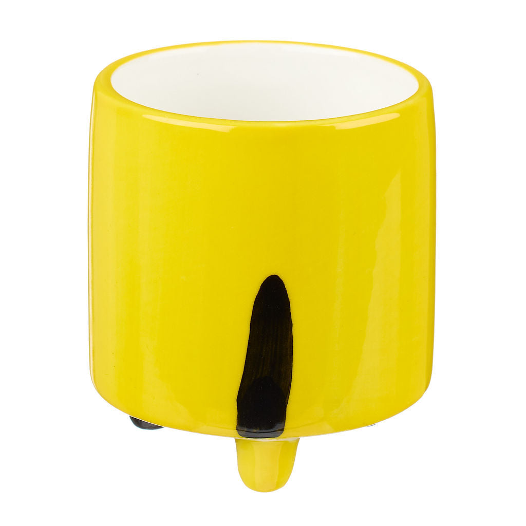 Other Lovely Things Small cermaic yellow planter with black cat illustration