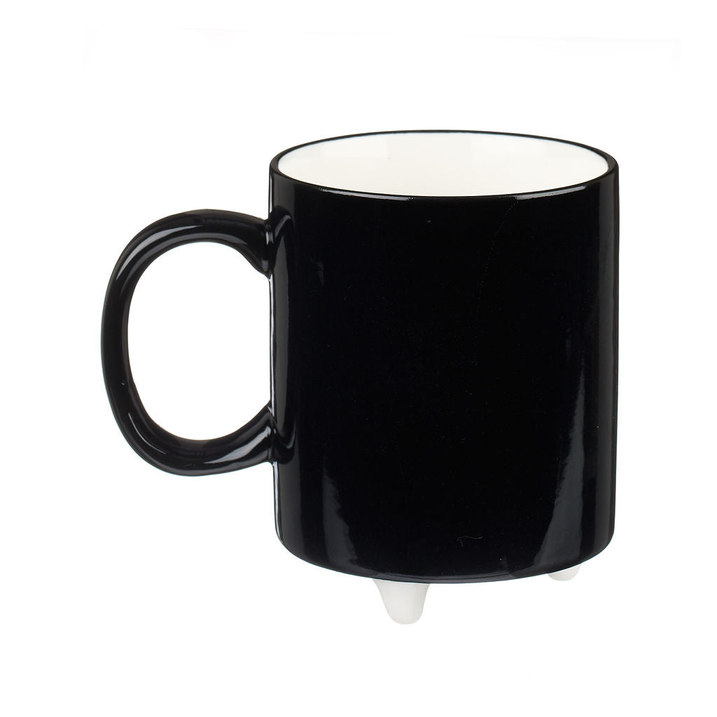 Other Lovely Things Hand painted black mug with cat illustration