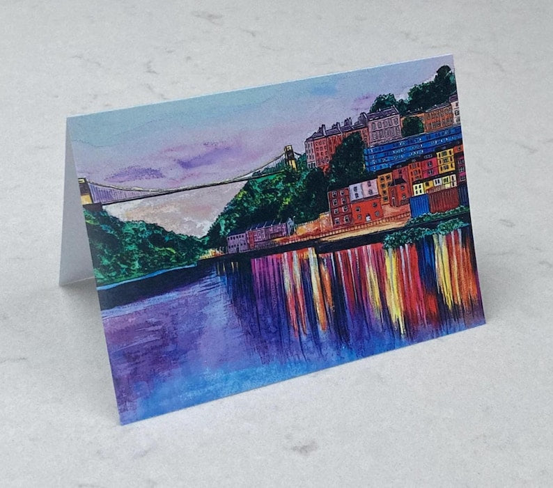 Hannah Stiles Bristol Suspension Bridge at dusk card