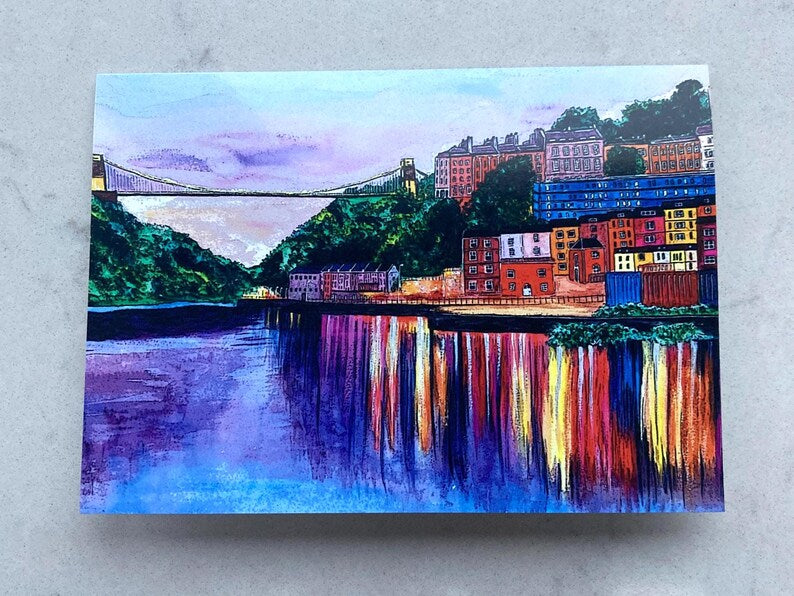 Hannah Stiles Bristol Suspension Bridge at dusk card