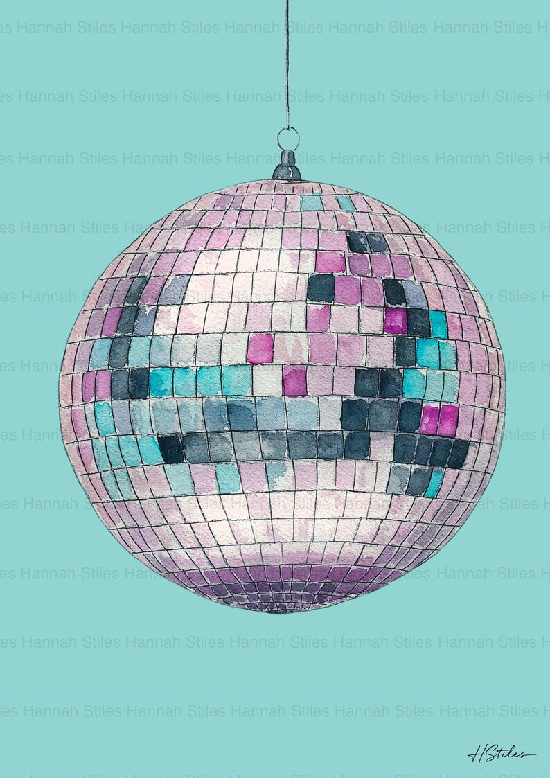 Hannah Stiles Blue Glitter Ball Print A4
