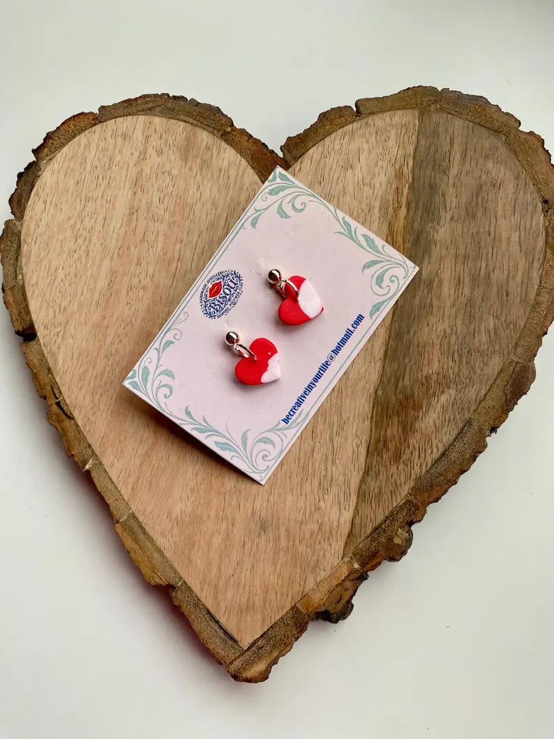 Bisou red heart stud drop earrings