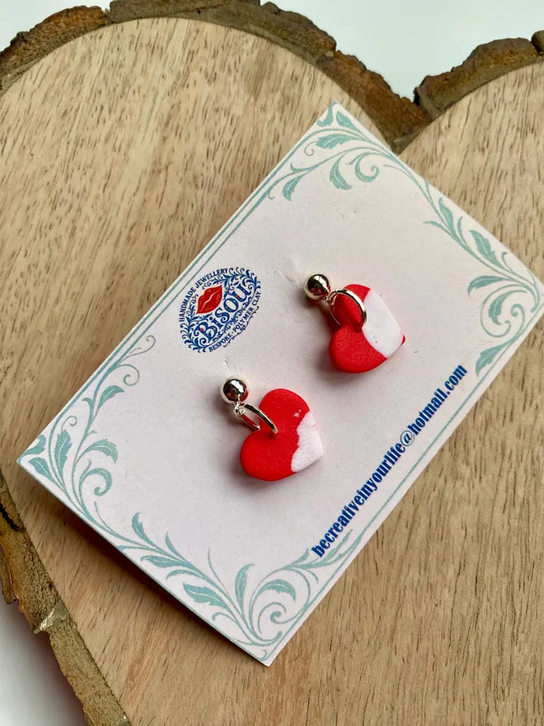 Bisou red heart stud drop earrings