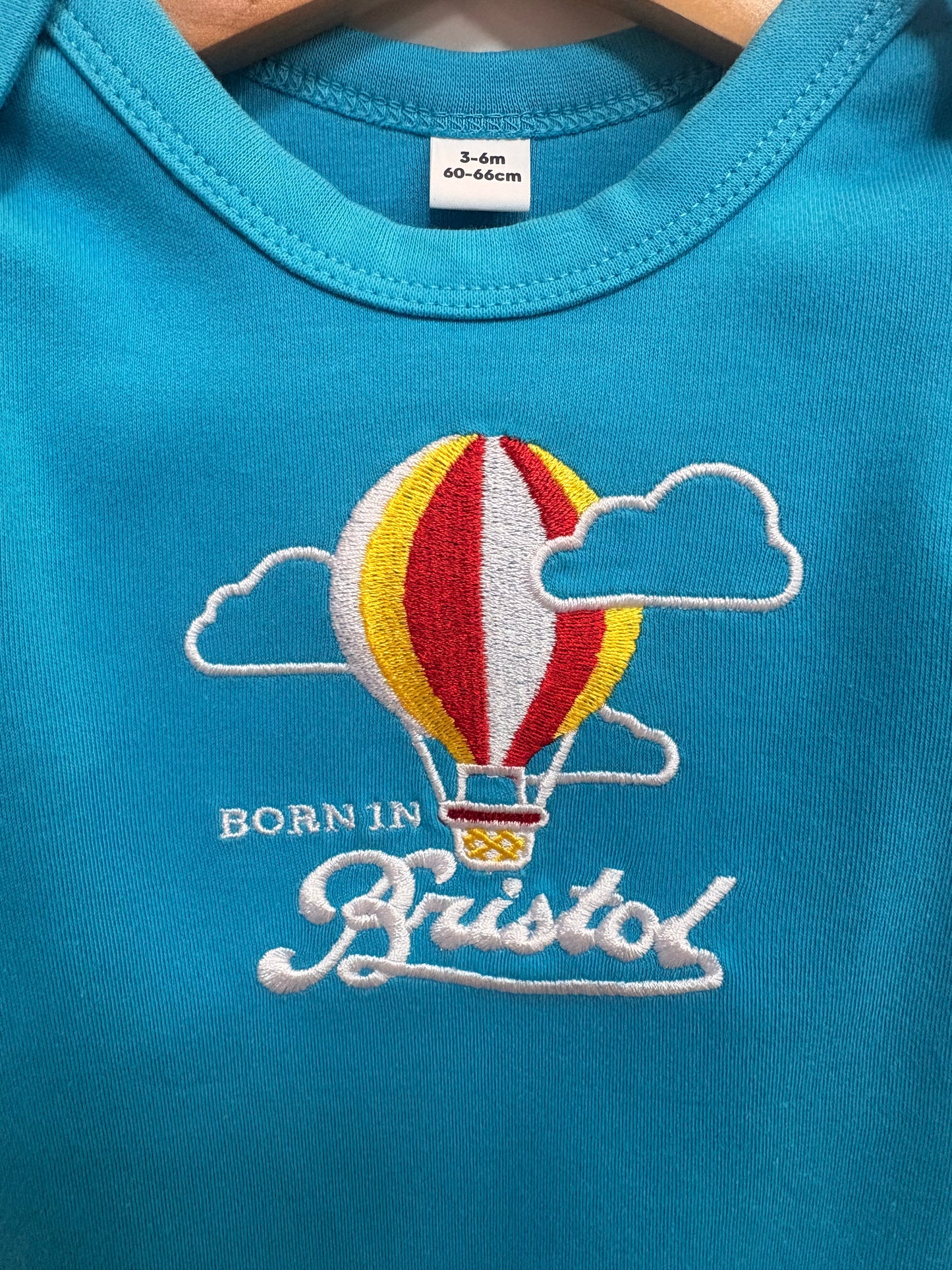 Born In Bristol Bright Blue Hot Air Balloon Bodysuit