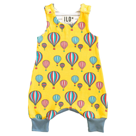 Hot Air Balloons on Green Organic Jersey Romper